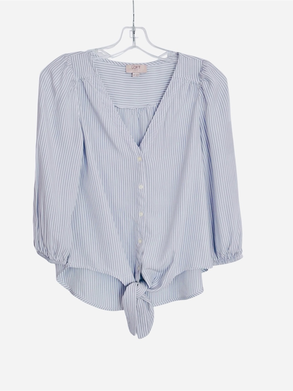Loft Blue & White Striped Tie Front Blouse XXSP